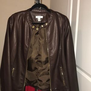 Calvin Klein Faux Leather Jacket in Brown